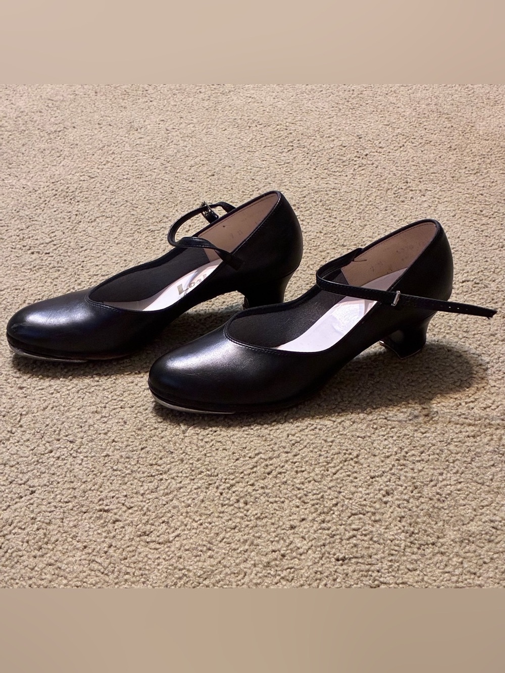 Women’s Loshin’s Cincinnati OH Black Leather Heels Tap Shoes Size 7M With Strap
